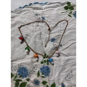 Hot Topic Rainbow Mushrooms Gold Tone Choker Necklace 14-16”